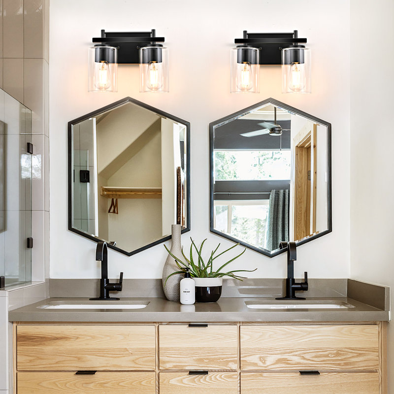 Luminaires de salle de bain: lampe de salle de bain 2 lumières sur miroir avec abat-jour en verre transparent, lampe murale pour miroir