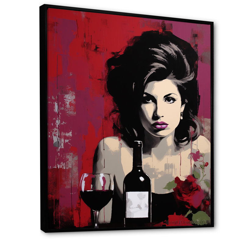Popart Portrait Winehouse In Wine I, reproduction d'art sur toile, H 32 po x l 24 po, Cadre flottant noir
