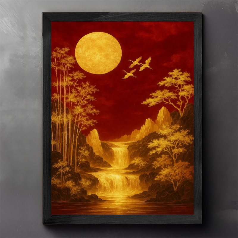 Reproduction d'art encadré noir, paysage chinois rétro, art mural, H 11 po x l 9 po