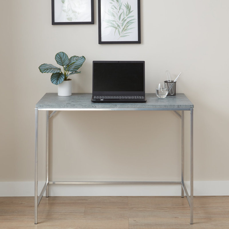 Kalyssa Metal Base Writing Desk, White, Light Grey