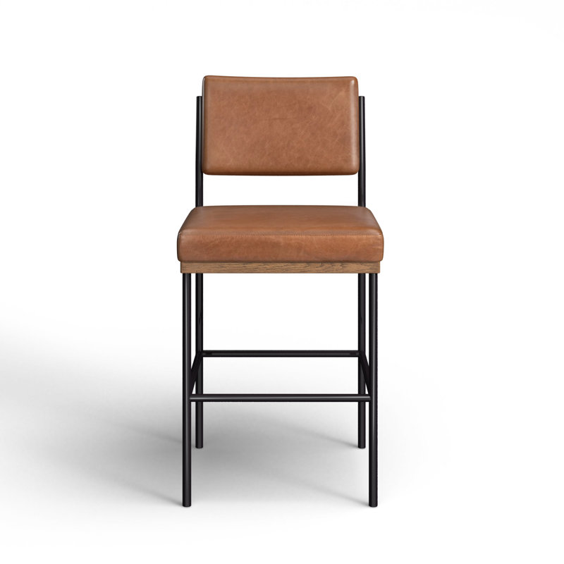 Popovich Upholstered Counter Stool with Metal Frame, Sonoma Chestnut/Genuine Leather, Bar Stool (30.3" Seat Height)