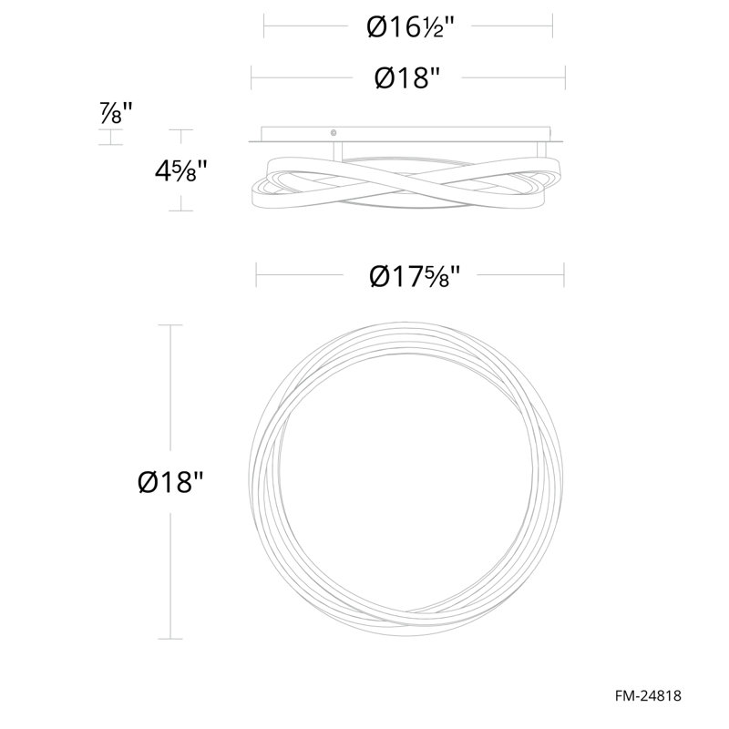 Plafonnier encastré circulaire unique à 1 lumière DEL de 18 po Velonce, Titane