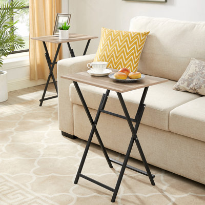 Ensemble de 2 tables-plateaux pliables, table d'appoint pliable, table de collation portative pour salon, chambre à coucher, bureau, petit espace, sans assemblage