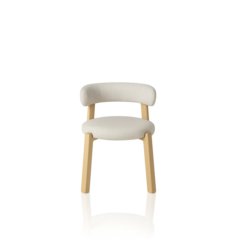 Chaises de salle à manger rembourrées à dossier incurvé à l'apparence de bois 2 pièces, Bois naturel, Beige