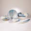 Ivory Turquoise Feather Swirl Oval Bowl-Lg