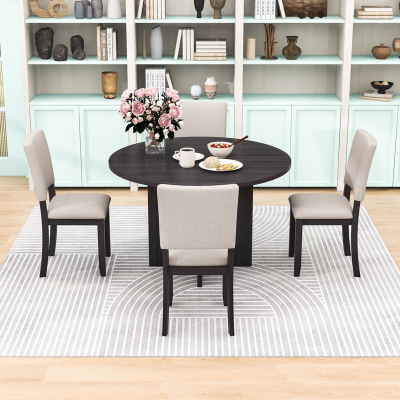 5-Piece Dining Table Set with 4 Upholstered Chairs