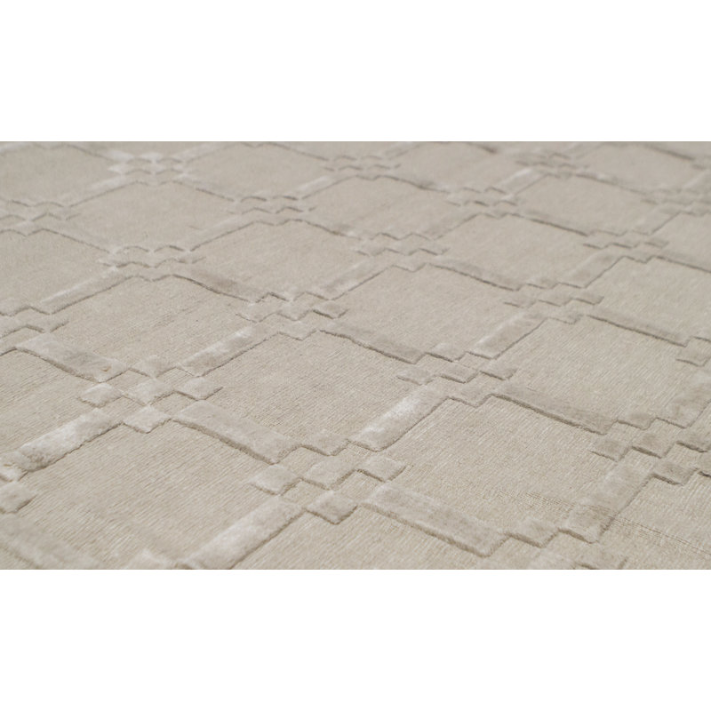 Wool Geometric Area Rug in Beige, Rectangle 4'2" x 6'2"