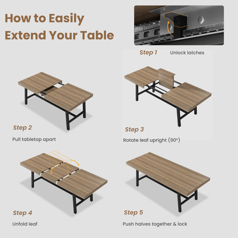 Table de salle à manger extensible 63-83 "pour 6 à 8 personnes, Bois naturel