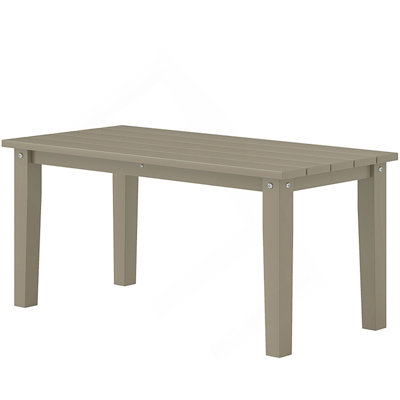 Table basse d'extérieur rectangulaire avec conception à lattes et fabrication en PEHD résistant aux intempéries pour une utilisation sur le patio, le porche ou la piscine.