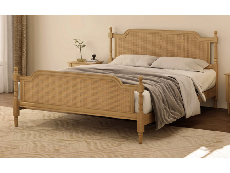 Structure de lit en rotin de style traditionnel, aucun sommier nécessaire, noyer antique