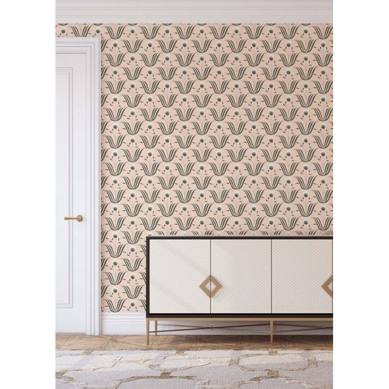 Lady Charlotte Spring Bloom 10' L x 24" W Wallpaper Tile, Soot, Faux Grasscloth