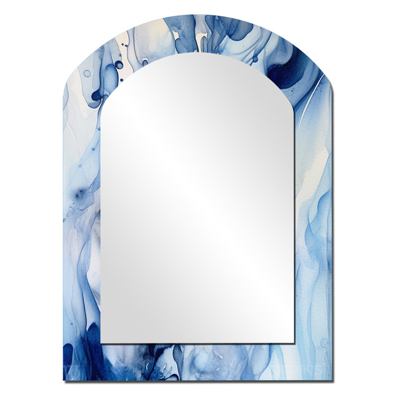 «Abstract Classic Blue Waves V», miroir asymétrique fractal, miroir mural décoratif Blue Arch, impression sur métal