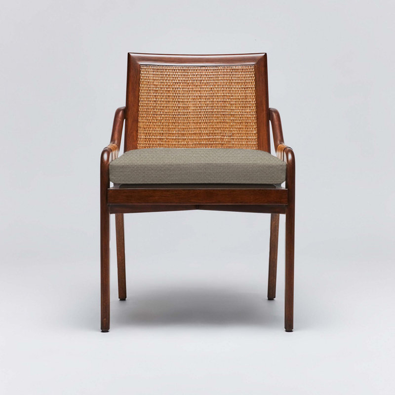 Delray 19'' H Upholstered Mahogany Armchair, Chestnut, Straw Faux Linen