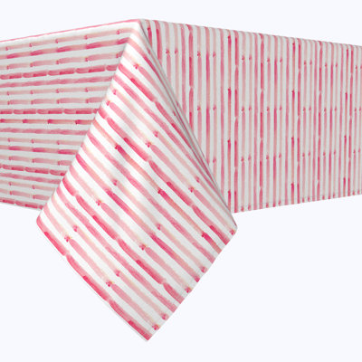 Square Tablecloth, 100% Cotton, 52X52", Pink Watercolor Stripes