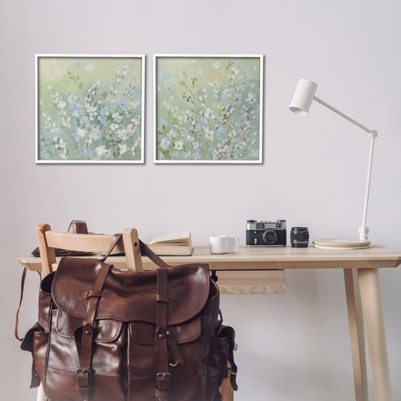 «Wispy Willows Blooms 2 PC», ensemble d'art giclée par Lanie Loreth, Giclée encadrée blanc bord de mer, H 17 po x l 17 po
