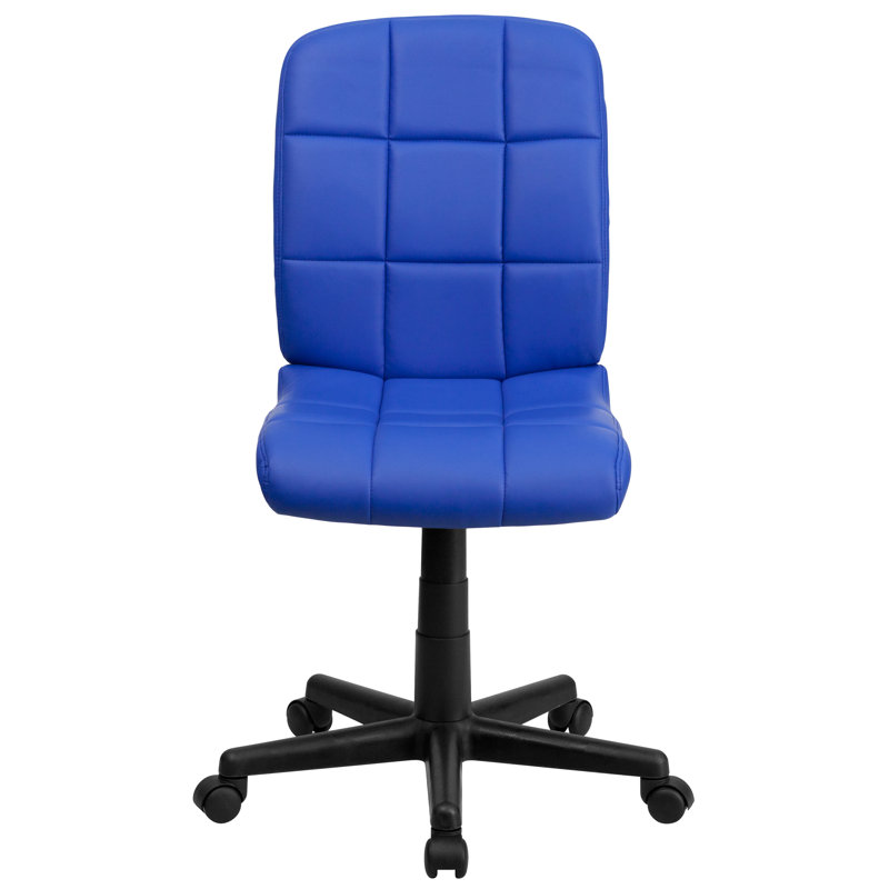 Mid-Back Quilted Vinyl Swivel Task Office Chair, No Arms, Blue