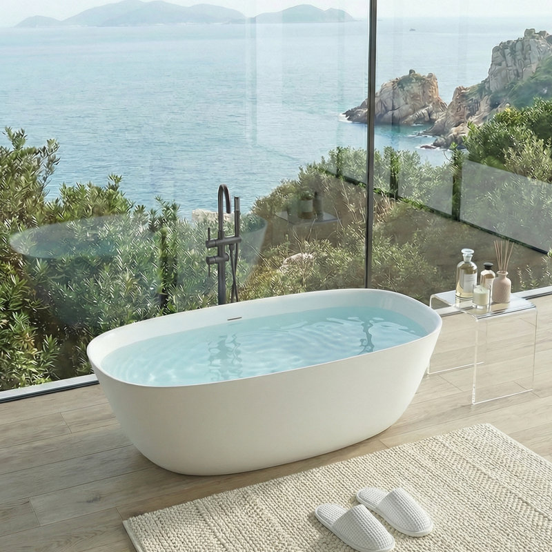 67'' x 33.46'' Freestanding Soaking Solid Surface Bathtub
