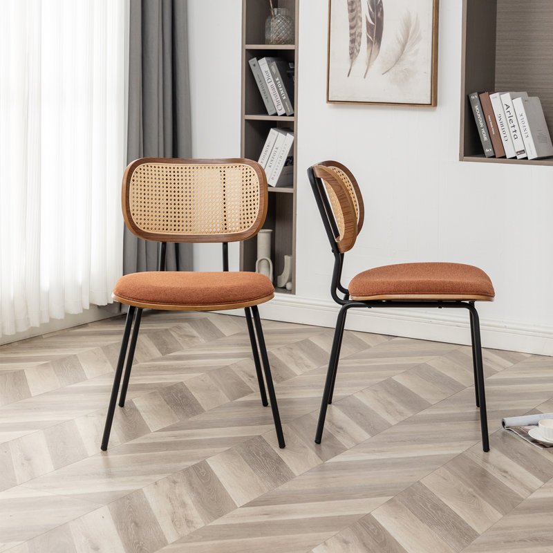 Chaise d'appoint moderne en lin avec dossier en rotin Sirine, Orange