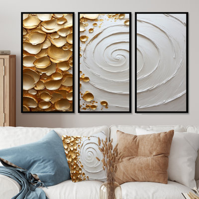 «White and Gold Rose in Vortex Love II», ensemble de reproductions d'art murales à spirales abstraites