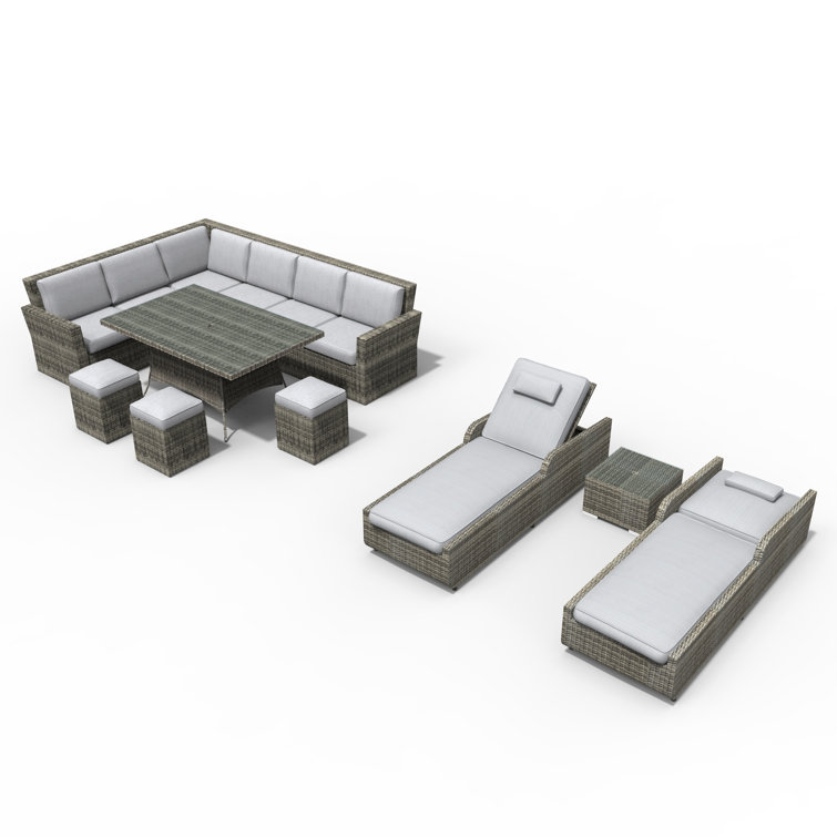 Ensemble de conversation modulaire en rotin 11 pièces avec coussins