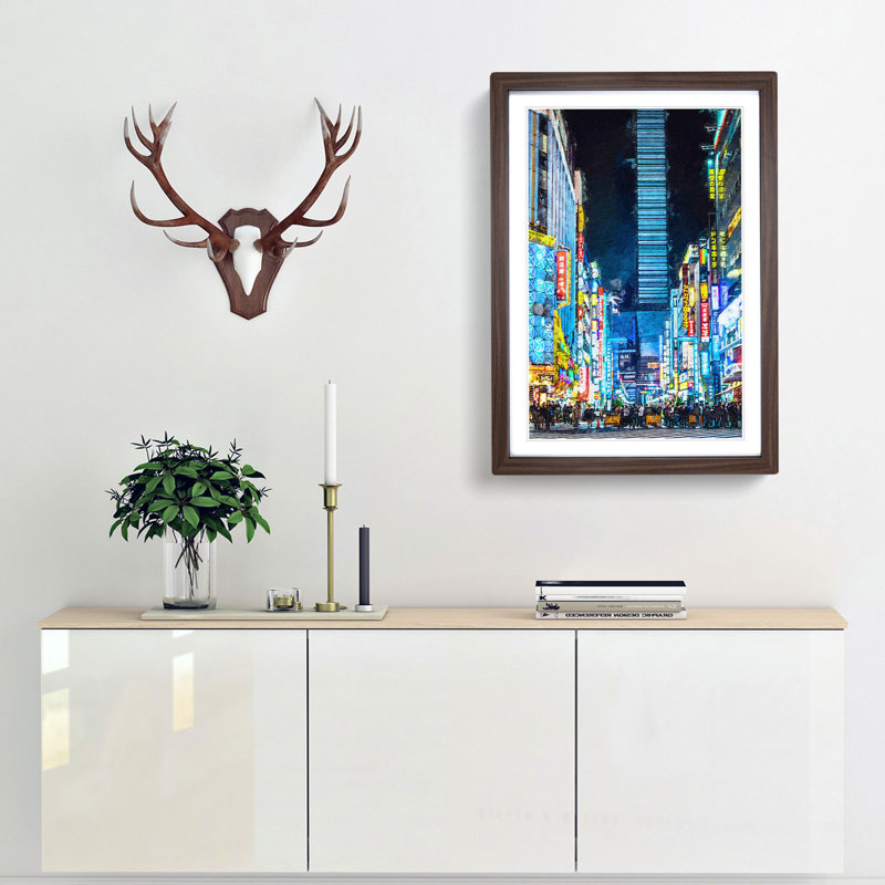 Bright Lights of Tokyo in Abstract - Picture Frame Graphic Art Print, 87cm H x 62cm W x 2cm D, Walnut Framed
