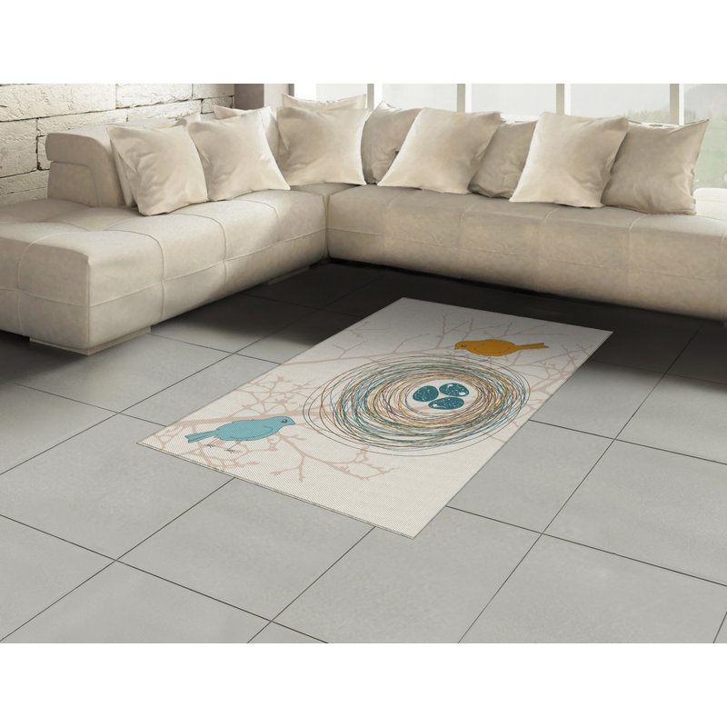 Tapis décoratif à longs fils en fibre de polyester à haute densité Birds, Rectangle— 4 pi x 5 pi 8 po