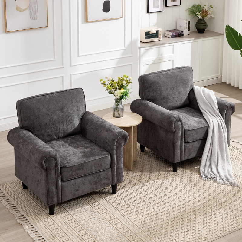 Upholstered Armchair Fabric Accent Chair Set Of 2, Gray