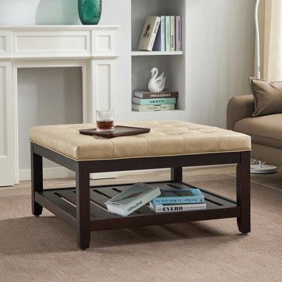 33.5" Wide Tufted Square Cocktail Ottoman With Storage Tray