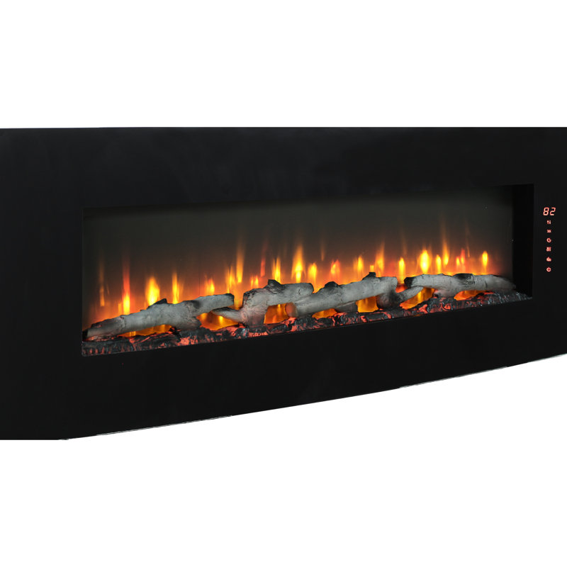 Antique Black Curved Electric Fireplace - 1400W Heat, 5000 /H, 4 Ember Bed Colors, Wall Mounted, Clear Digital Display With Front /H Flame Timer Function, Tempered Glass & Sheet Metal