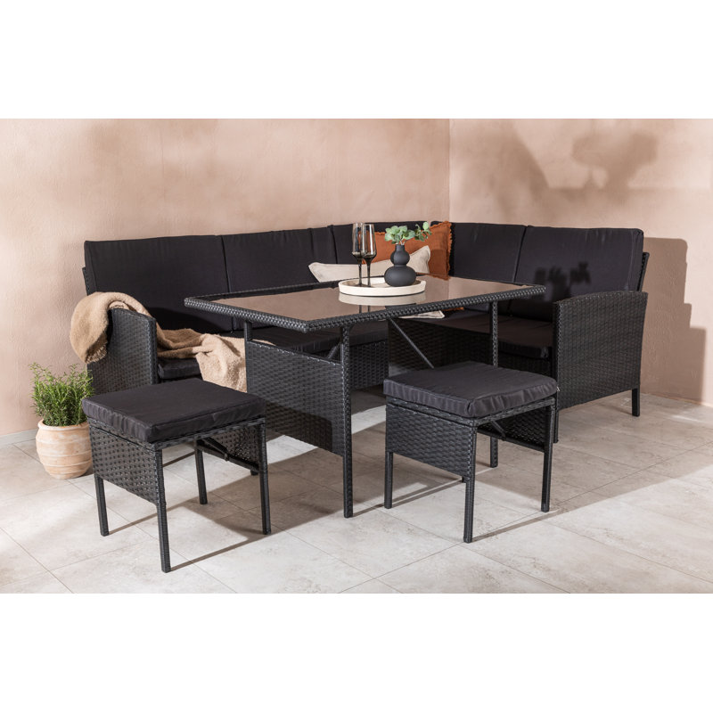 Sikander Metal 4 - Person Seating Group with Cushions, Black