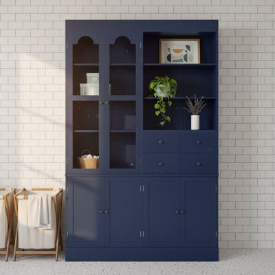 47.2" Freestanding Garage Storage Cabinet with Hutch, Glass Doors, 4 Drawers, Door Shelves & Pull-Out Trays – 75" Tall Utility Organizer