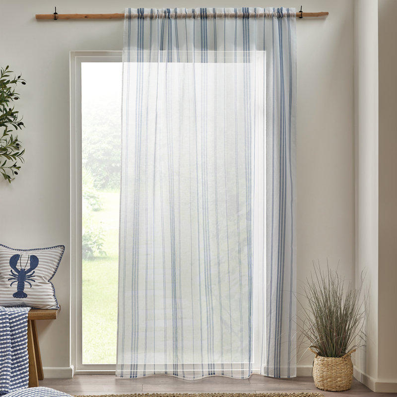 Harbour Stripe Slot Top Voile Curtain Panel, 139.7cm Width x 122cm Drop
