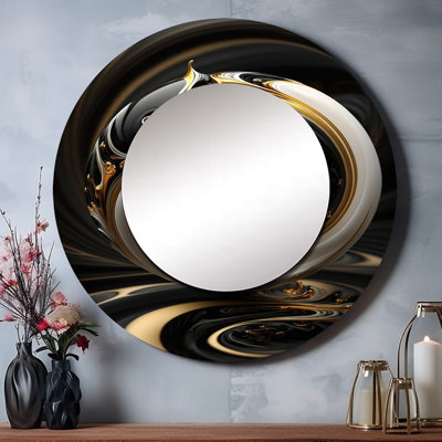 Polymilis liquide blanc vitrail IV - miroir décoratif spirales abstraites, miroir mural rond moderne, art imprimé en métal