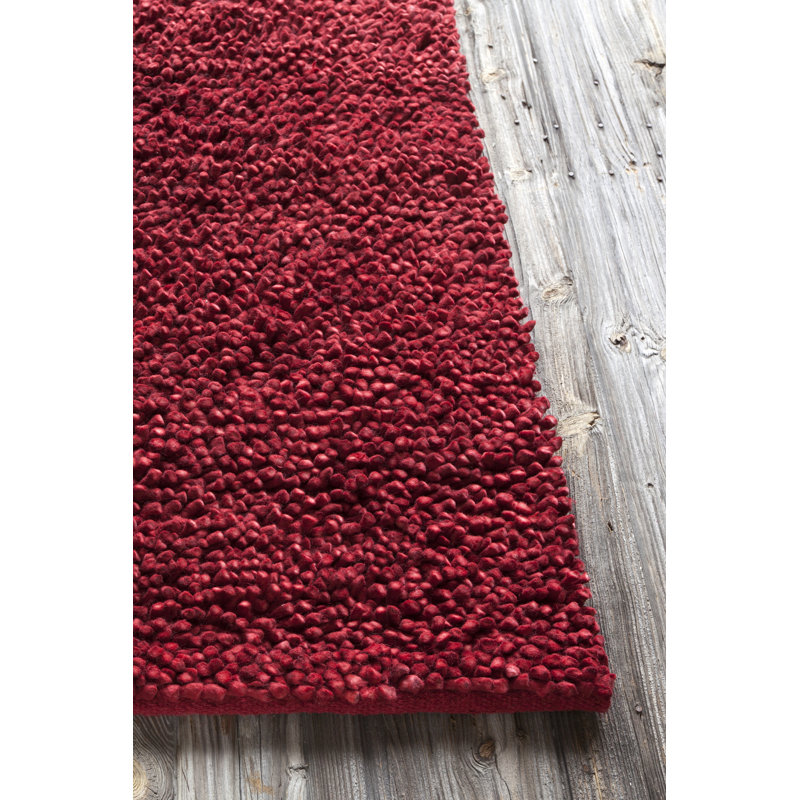 Handmade Red Wool Shag Rectangular Area Rug 7'9" x 10'6"