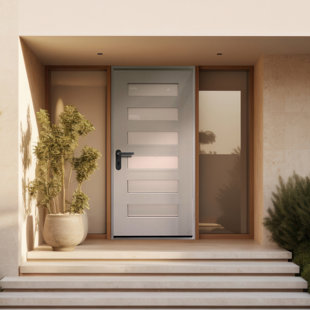 6-LITE Shaker Acid Etch Fiberglass Door Primed White In-Swing