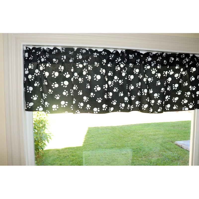 Cantonnière Paw Print, L 58 po x L 18 po, Blanc sur noir