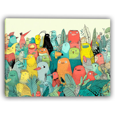 «Vibrant Bird Forest», art mural sur toile tendue