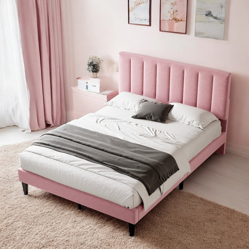 Adeiza Upholstered Bed, Pink