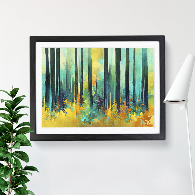 Abstract Forest Striped Vol.1 - Single Picture Frame Print, Black, 25cm H x 34cm W x 2cm D