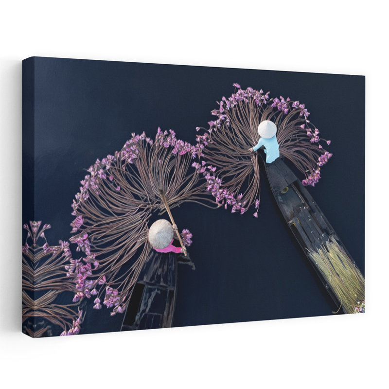 Art floral mural mauve, lis d'eau paisible, lotus traditionnel, H 16 po x l 24 po