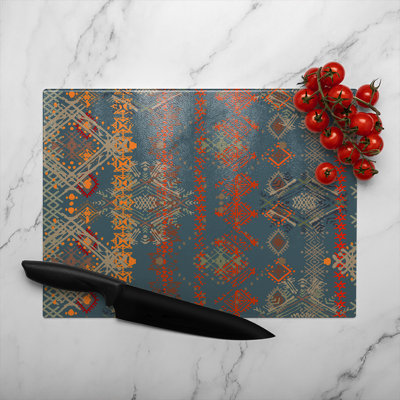 Ethnic Boho Distressed Pattern Glass Chopping Board