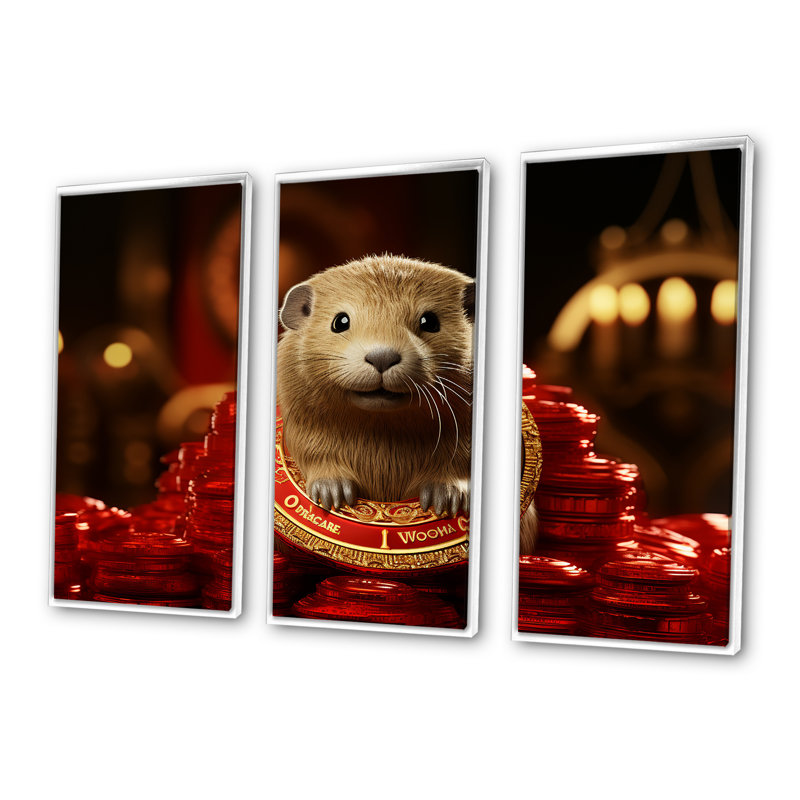 Royauté Beaver - art mural Beaver, Cadre flottant blanc, H 32 po x l 48 po