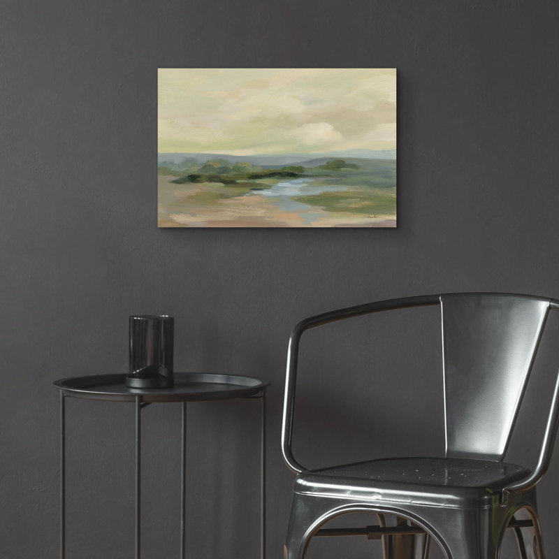  Art mural en verre «Mute Green Landscape» par Silvia Vassileva, 24 po x 16 po, H 16 po x l 24 po