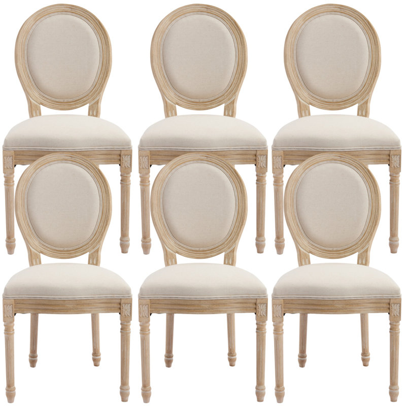 Amando High-End Beige French Country Dining Chairs, Upholstered Chairs With Round Back, Wire Drawing And Carving Techniques