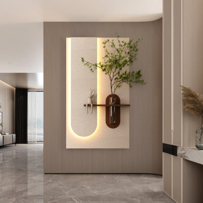 Adjustable 3 - Color Led Wall Decor With Simulated Plants, Glass Vase & Rabbit Statue For Bedroom Handmade , Diy Hydroponics, Remote Controlled Lighting, Coffee Hue Hallway Ambiance,