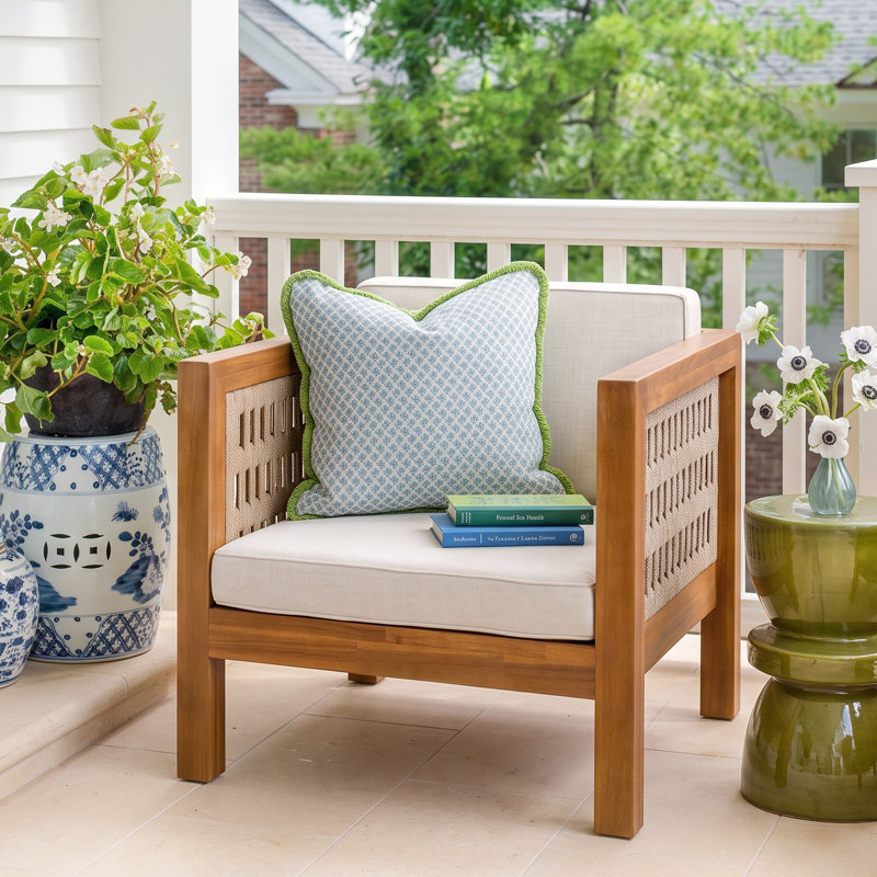 Fauteuil de patio d'extérieur avec coussins, Mélange de corde brune / finition teck, 1