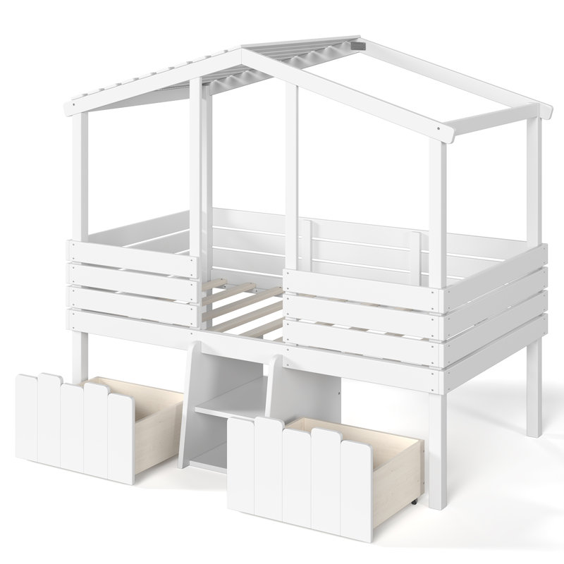 Lits avec rangement, lit mezzanine en bois aggloméré simple, style maison de campagne pour chambre d'enfant