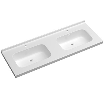 60" Double Bathroom Vanity Top In White With Sink