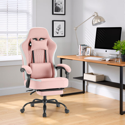 Computer Gaming Chair - High Back Ergonomic Desk Chair With Footrest And Lumbar Support, Height Adjustable Task Chair With Linkage Armrests And Headrest, 360° Swivel Wheels