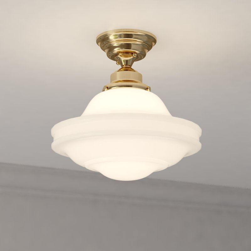 Plafonnier semi-encastré 1 lumière 12 po Mandy, Verre à lait, Laiton naturel